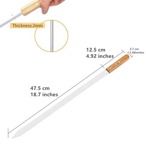 SK-6530 Brochetas Planas de Acero Inoxidable de 60 cm (23.5 Pulgadas) con Mango Largo de Madera para Barbacoa, para Preparar Koubideh, Kebab Persa y Brasileño - Product Image 3