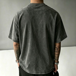 T-shirt pour homme en coton délavé à l'acide, style vintage, coupe ample, manches courtes, col rond, streetwear décontracté - Product Image 2