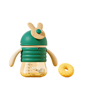 ขวดซิลิก้าเจลหัวกระต่ายขนาด300มล. ทรงตรงขนาดใหญ่สำหรับเด็กทารกแบบสไลด์ดื่มน้ำรูปสัตว์ผลิตจากโรงงาน OEM - Product Image 1