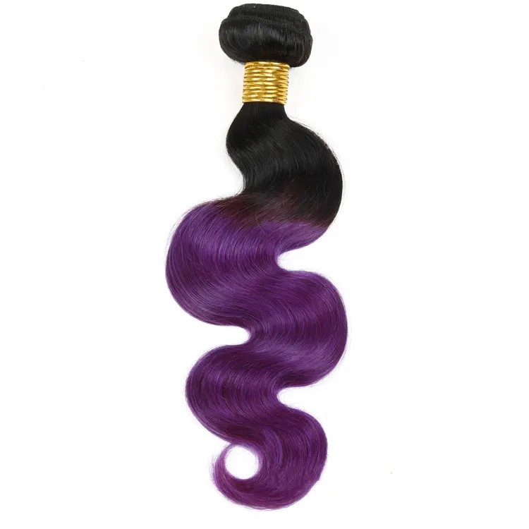 Großhandel lila Farbe Körper welle menschliches Haar zweifarbiges Haar weben