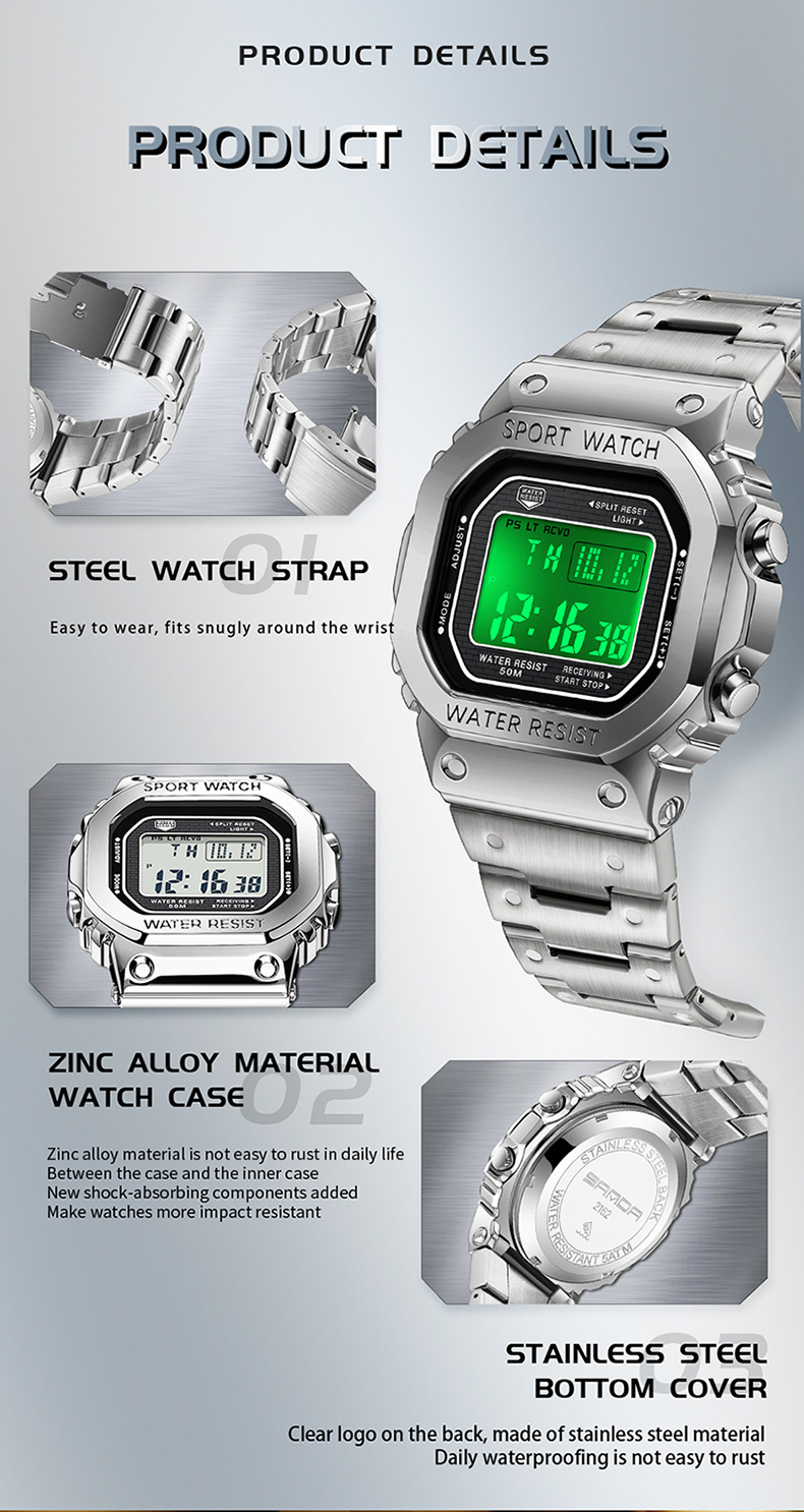 時計 SANDA SANDA2162メンズクロック多機能ステンレススチールスポーツウォッチ