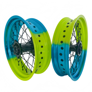 Ensemble de roues Fit EXC 2022-2026 117, deux tons, bleu clair et jaune fluorescent, roues à rayons Supermoto Motard, EXC deux tons bleu - Product Image 4