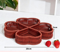 Plateau à fruits en rotin tressé PC, motif trèfle à quatre feuilles, 4 compartiments, plateau de service pour collations, aspect tressé à la main, pour la maison, les fêtes, vente en gros