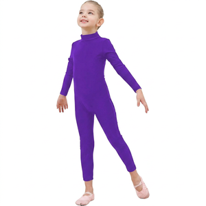 Justaucorps de danse unisexe violet à manches longues et col roulé, intégral pour l'entraînement de gymnastique, avec fermeture éclair, en polyester et élasthanne - Product Image 1