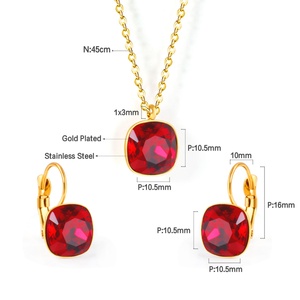 Ensemble de bijoux populaire et magnifique en acier inoxydable plaqué or rubis, collier et boucles d'oreilles pour femmes - Product Image 2