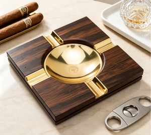 Cenicero de puros de lujo vintage con logotipo personalizado, de metal y madera, cuadrado, portátil, para el hogar, bar, regalo para fumadores de puros - Product Image 1
