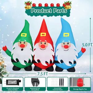 Décorations de fête d'extérieur personnalisées à bon prix : Gnome gonflable de 7,5 pieds avec trois nains tenant la main pour la fête des Morts - Product Image 6