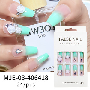 Nouvelles tendances : Faux ongles à presser personnalisés, longs, forme cercueil carrée, style French blanc papillon, en acrylique ABS - Product Image 2