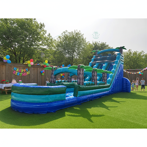 Toboggan aquatique gonflable commercial géant en forme de palmier <span class=keywords><strong>tropical</strong></span> avec piscine, parc aquatique gonflable à double piste pour l'été - Product Image 1