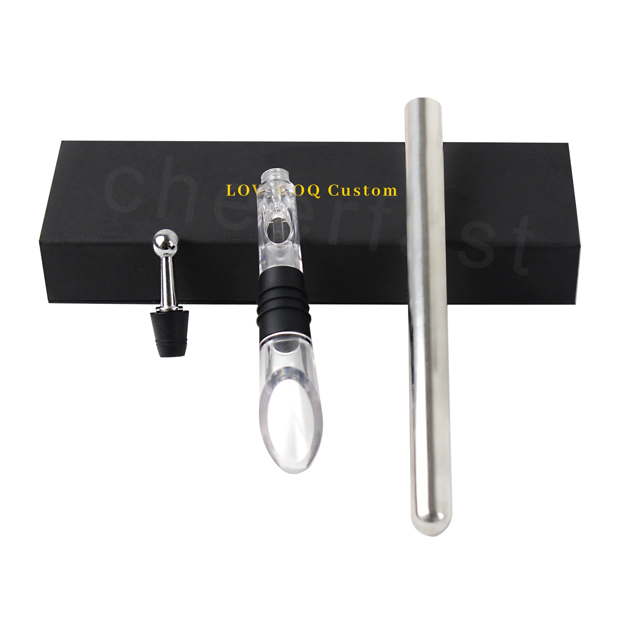 Black magnetic gift box set stainless steel wine chiller stick