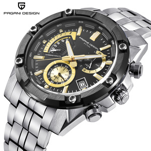 Reloj cronógrafo para hombre Berjani, correa de acero inoxidable, resistente al agua hasta 30M, reloj deportivo multifuncional de cuarzo PD-3311 - Product Image 3