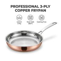 Poêle à frire professionnelle 2,2 mm en acier inoxydable 3 plis avec fond en cuivre, poêle de luxe tri-couche, compatible gaz, écologique, moulée