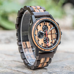 Montre chronographe en bois antique en bois de santal pour hommes Montres pour hommes d'affaires avec cadran en verre et affichage par aiguille - Product Image 4