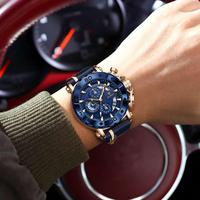 POEDAGAR 892 Montre chronographe de haute qualité pour homme, étanche, aiguilles luminescentes, bracelet en cuir de luxe, montre à quartz pour homme