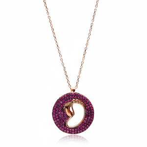 Rubí circón piedra Bebé y madre pie encanto COLLAR COLGANTE turco hecho a mano venta al por mayor 925 joyería de plata esterlina - Product Image 2