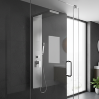 Système de panneau de douche à effet pluie multifonction en acier inoxydable avec jets de massage corporel, surface brossée, tour de douche de style resort