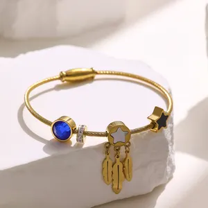 Gelang Bangle perhiasan mode wanita baja tahan karat berlapis emas 18K Zircon silang hati bintang tidak oksidable XIXI Acier