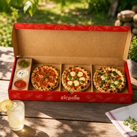 Boîte à pizzas personnalisée pour la famille, 3 pièces, 3-en-1, avec emplacement pour coupelle de sauce, fabrication pour les restaurants de restauration rapide, emballage pour pizzas à emporter