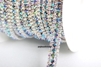 Cadena de diamante de agua chapada en AB de plata multicolor, garra de 3 filas, ropa personalizable, cadenas de copa de cristal, Material de diamantes de imitación de cristal