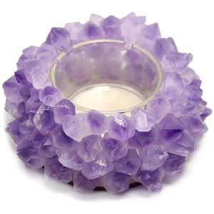 Wholesale Natural Healing <b>Crystal</b> Candle Holder <b>Raw</b> Amethyst Fluorite Rose Quartz Tea Light Candlestick Table Home Decor Gift - Product Image 6