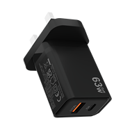 Chargeur GaN 63W PD QC3.0, adaptateur de charge rapide, prise EU/UK, double port Type C USB, chargeur mural portable pour téléphone et ordinateur portable