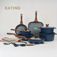Ensemble de 21 ustensiles de cuisine de style américain avec revêtement antiadhésif PTFE, respectueux de l'environnement, compatible lave-vaisselle et four, avec couvercles en verre