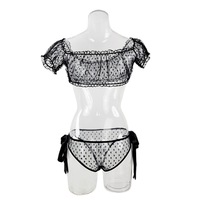 Europees-Amerikaanse plus size off-shoulder full cup sexy lingerie kant ademende bikini tweedelige doorschijnende set