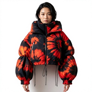 Chaqueta Acolchada Corta con Capucha, Ligera, Holográfica y con Estampado Tie-Dye, para Mujer, Manga Regular, Estilo Urbano, OEM/ODM - Product Image 1