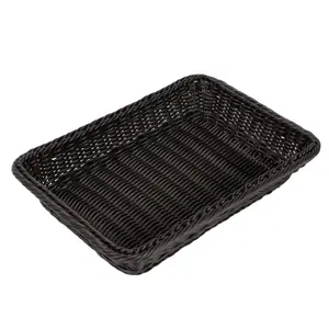 藤条矩形面包篮编织篮黑色储物篮塑料