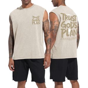 Camiseta sin mangas FOXA para hombre, con estampado cristiano, de algodón con lavado ácido, para entrenamiento y gimnasio, diseño de fe religiosa - Product Image 1