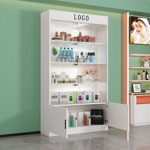 Vetrina Espositiva Moderna in Legno con Porta in Vetro e Serratura per Salone di Bellezza, Contenitori per Cosmetici e Regali - Product Image 4