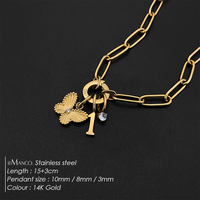 Pulsera de Acero Inoxidable Chapada en Oro de 14 Quilates con Dije de Mariposa y Número 1, Estilo Y2K, Joyería DIY para Mujer, Emanco