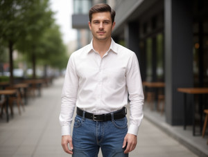 Cintura da uomo in vera pelle 3,5 cm con doppia fibbia 125 cm, fibbia rettangolare solida casual, resistente, monopezzo - Product Image 2