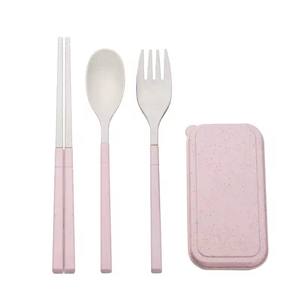 Ensemble de couverts portables en <span class=keywords><strong>paille</strong></span> de blé, détachable et télescopique, comprenant une fourchette, une cuillère et des baguettes, pour les voyages - Product Image 6