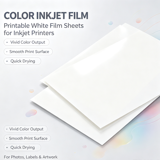 Color Inkjet Film, Printable White Film Sheets for Inkjet Printers, Vivid Color Output for Photos, Labels and Artwork