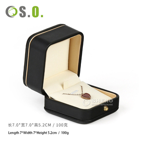 Boîte à bijoux en cuir PU noir beige de haute qualité pour collier, bracelet, boucles d'oreilles et bague, avec logo personnalisé - Product Image 1