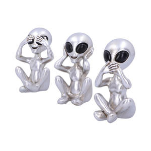 Trois extraterrestres sages WXA08 Ne pas voir Ne pas écouter Ne pas parler alien Résine Artisanat Ornements - Product Image 3