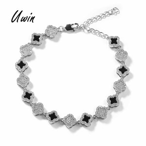 <span class=keywords><strong>Pulsera</strong></span> de Trébol de Cuatro Hojas Chapada en Oro, con Incrustaciones de Circonitas, Estilo Vintage, Ajustable, para Mujer, en Oferta - Product Image 1