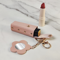 Mignon fleur miroir PU cuir cadeau pendentif idée sac étiquette Mini rouge à lèvres sac de rangement luxe porte-clés