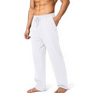 Men's <b>White</b> Cotton Sweatpants Elastic Waist Drawstring Casual <b>Joggers</b> Lightweight Breathable Pockets Logo On Right Leg - Product Image 1