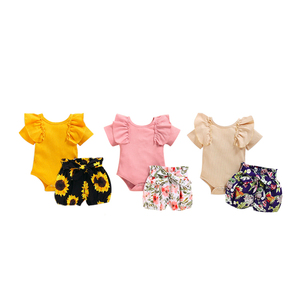 Personalizzazione <span class=keywords><strong>set</strong></span> di abbigliamento per bambini estate ropa de bebe stampa vestiti per bambini tutina 100% cotone 3 pezzi <span class=keywords><strong>set</strong></span> pagliaccetto per ragazzi e ragazze - Product Image 2