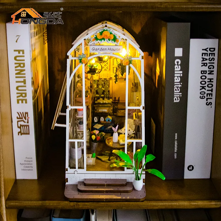 Hongda миниатюрный дом M2313 садовый домик 3D деревянная книга nook Миниатюрный Набор DIY book Nook