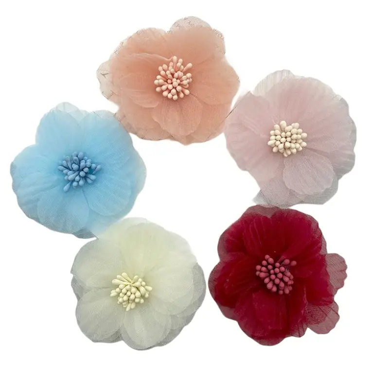High Quality Flower lace trim Chiffon flower 6cm Accessories Corsage shoes flower luggage pendant for DIY