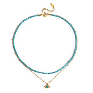 Collier superposé tendance avec pendentif œil turc en turquoise, chaîne dorée et design perlé, idéal pour offrir - Product Image 5