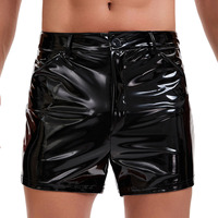 Shorts Boxer Homme en Cuir Verni PVC avec Boutons et Poches Cargo S-3XL