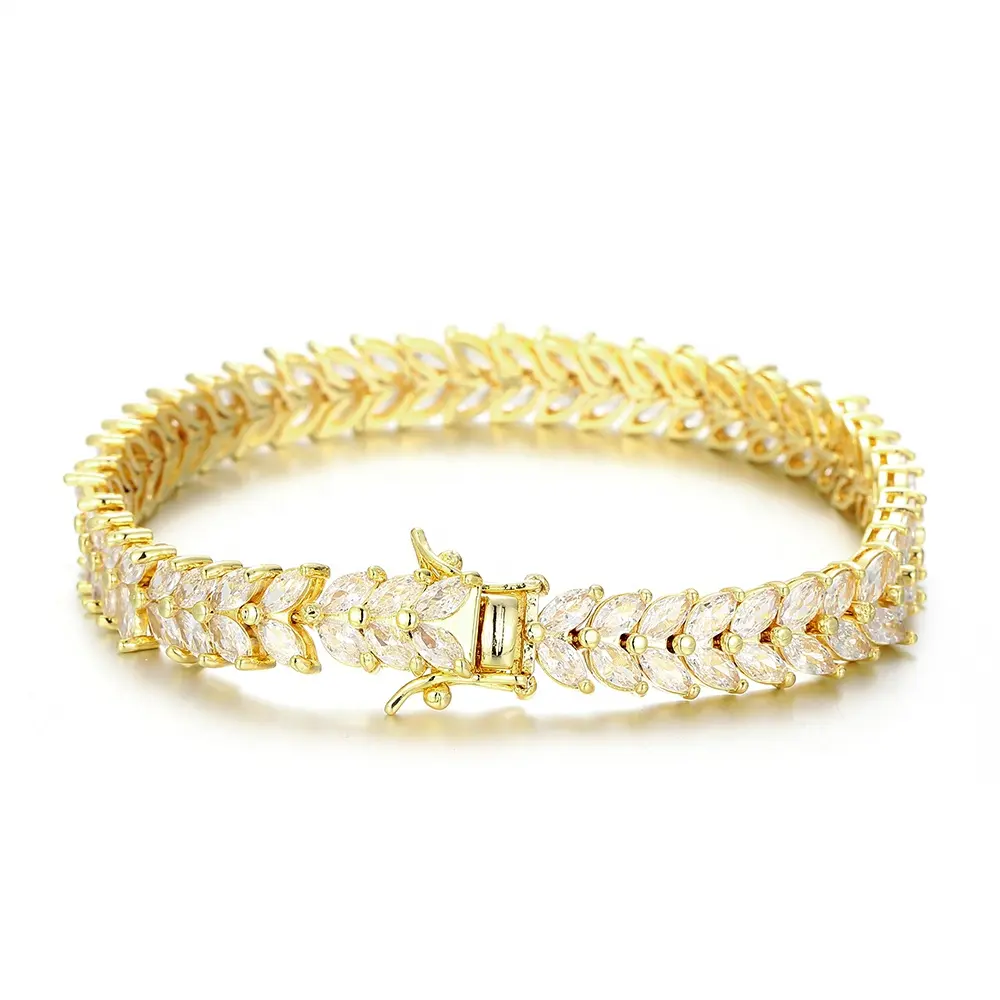 8mm 2 fila Marquise CZ zirconi cubici in ottone placcato oro Pulseira Brazalete Bracciale collana girocollo catena Tennis