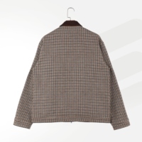 Veste en tweed pied-de-poule mélangé laine et velours côtelé pour homme, col brodé personnalisé, style vintage pour tenues décontractées