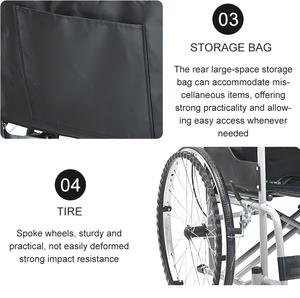 Fauteuil roulant manuel pliable en acier au carbone portable pour les personnes âgées, utilisation en extérieur et en voyage - Product Image 6