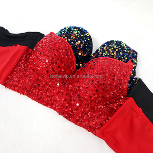 A074 Corset Tendance Halter <span class=keywords><strong>à</strong></span> <span class=keywords><strong>Paillettes</strong></span>, Haut Sexy Perlée Scintillant pour Femme, <span class=keywords><strong>Bustier</strong></span> Dos Nu - Product Image 6