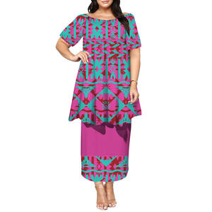 Alta calidad logotipo personalizado de talla grande señoras vestido Casual Tonga Puletasi vestido de media manga Fiji diseño polinesio vestido de graduación 2 uds - Product Image 3
